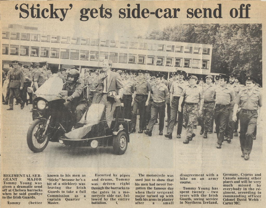 19810703 RSM TOMMY YOUNG LEAVES IRISH GUARDS CN.jpg